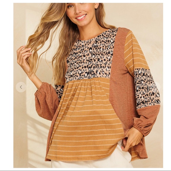 #26 Long Sleeves Color Block Boho Chic Floral Top - Picture 2 of 6